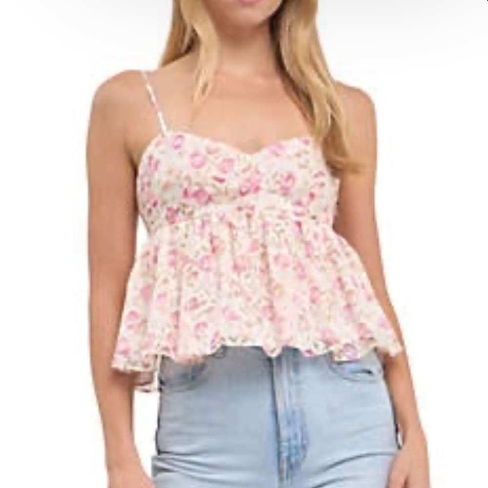 Free The Roses Floral Baby Doll Top Size Small